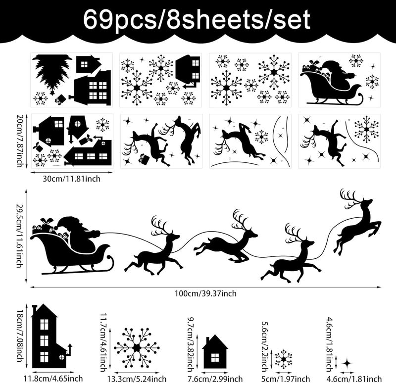 Kasubeso Merry Christmas Wall Decal Black Santa Reindeer Snowflake Window Clings Wall Stickers Removable Xmas Vinyl Wall Decor for Holiday Party Bedroom Office Living Room Home Decoration - Image 2